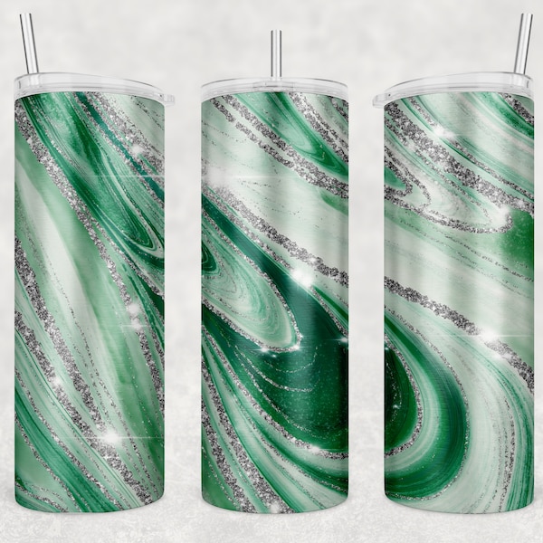 20 Oz Skinny Png, Green Silver, Straight Tumbler, Marble Tumbler Png, 20 Oz Wrap, Tumbler Sublimation,Marble Tumbler Wrap,Sublimation Design