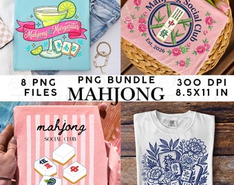 Mahjong PNG Bündel | Mahjong Königin PNG Shirt | Floral Fliesen Designs | Mahjong Social Club Shirts | 8,5x11 Herunterladen | Mahjong Spieleabend Png