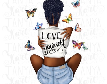 Black Girl Self-Love PNG, Melanin Queen, Sublimation Designs, Digital Print, Black Woman PNG, Daily Affirmations, Self-Care Motivational Art