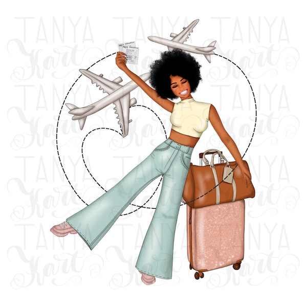 African American Travel Png for Sublimation, Afro Woman Png Shirt Designs, Black Girl Travel Sublination Designs, Black Girl Traveling