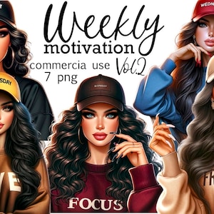 Mode Mädchen Journal Clipart für Wochenplaner, Print on Demand, Feminine Power, tägliche Affirmationen, digitaler Download, Sublimationsdesign