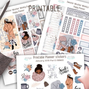 Afroamerikaner glückliche Planer Aufkleber, Wochenplaner Kit, Happy Planner Kit, Wochenplaner Aufkleber, Winter Aufkleber, druckbare Aufkleber