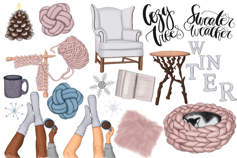 Winter Fashion Girls Clipart Bundle | Cozy Sweater Weather, Fashion Illustration, Digital Download for Commercial Use, January Clipart Set