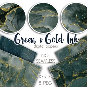 Green And Gold Papers, Gold Shine,Green Digital Paper, Green Agate, Watercolor Papers, Agate Digital Paper, Gold Background, Scrapbook Paper