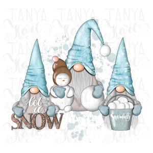 Christmas Gnomes Png for Sublimation, Winter Snow Gnomes Png Instant Download,  Let It Snow Png, Blue White Nordic Gnomes Sublimation