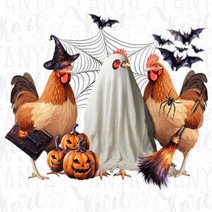 Gruselige Hühner PNG Sofortiger Download Sublimationsdatei, Geisterhuhn PNG für Liebhaber auf dem Bauernhof, Halloween Geschenk für Kleidung und Aufkleber