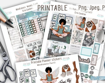 Mental Self Care, Erin Condren Stickers, Self Care Stickers, Mindfulness Journey, African American, Printable Stickers, Yoga Stickers