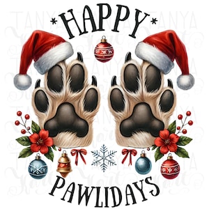 Happy Pawlidays PNG | Dog Paw Print Sublimation Design for Christmas Puppy T-Shirts & Holiday Digital Downloads