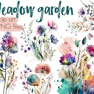 Wiesenblumen, Floral Clipart, Frühling Design Png, Frühlingsblumen, Aquarell Blumen, Wildblumen Wiese, Garten digitale Kunst