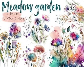 Meadow Flowers, Floral Clipart, Spring Design Png, Spring Flowers, Watercolor Flowers, Wildflower Meadow, Garden Digital Art