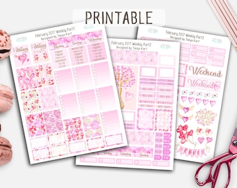 February Stickers//Vertical Weekly Kit//Erin Condren Stickers//Valentine's Day Stickers//Printable Stickers//Planner Stickers