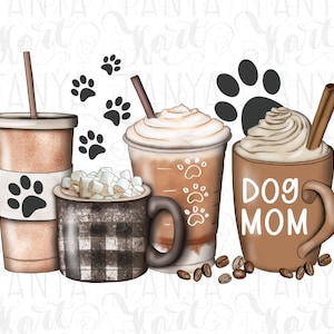 Hund Mama Kaffeetassen PNG digitaler Download, Kaffee Liebhaber Png, Kaffee Sublimation, braune Kaffeetassen, Hand gezeichnet druckbar