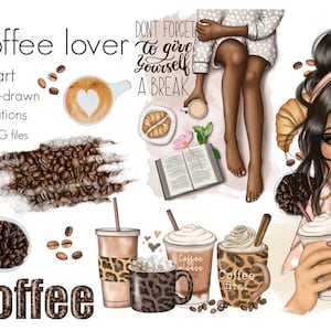 Coffee Lover Clipart Png Download instantâneo, Coffee Girl Clipart, Scrapbook digital, Coffee Saying, Ilustração de moda, Design de sublimação
