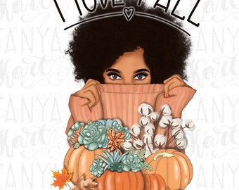 Afro Woman Fall PNG Design: Autumn Shirt Sublimation Print (Digital Download)