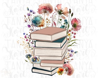 Wildflower Book PNG, Floral Design for Sublimation and Digital Projects, Book and Flower Digital Illustration for T-Shirt Designs