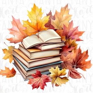 Bookworm Teaching Image - Autumn PNG Book with Reading Teacher PNG | Booktrovert Book Lover Gift | Fall Leaves Digital Download Art