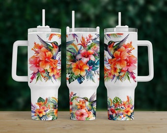 Kolibri Png 40 Unzen Quencher Tropische Blumen Tumbler Sublimationsentwurf, Geschenk für Mama Png, Tumbler Png-Datei, digitaler Download
