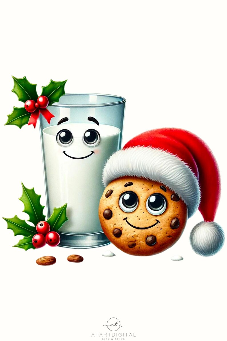 Kawaii Milk and Cookie PNG, Best Friend Christmas Sublimation Design