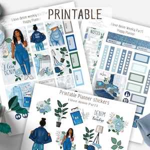 African American, Happy Planner Stickers, Denim Stickers, Denim Planner Girl, Printable Stickers, Planner Accessory, Planner Stickers Diy