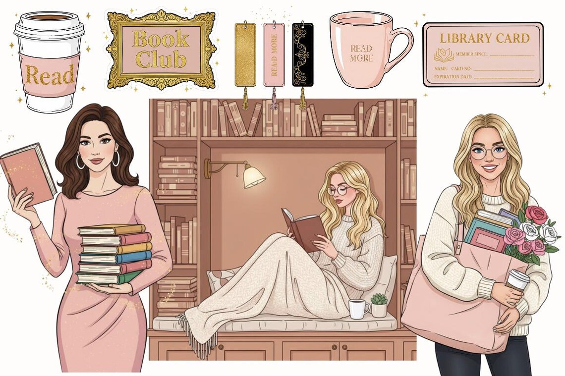 Book Lover PNG Clipart | Cozy Reading Girl Graphics | Bibliophile ...