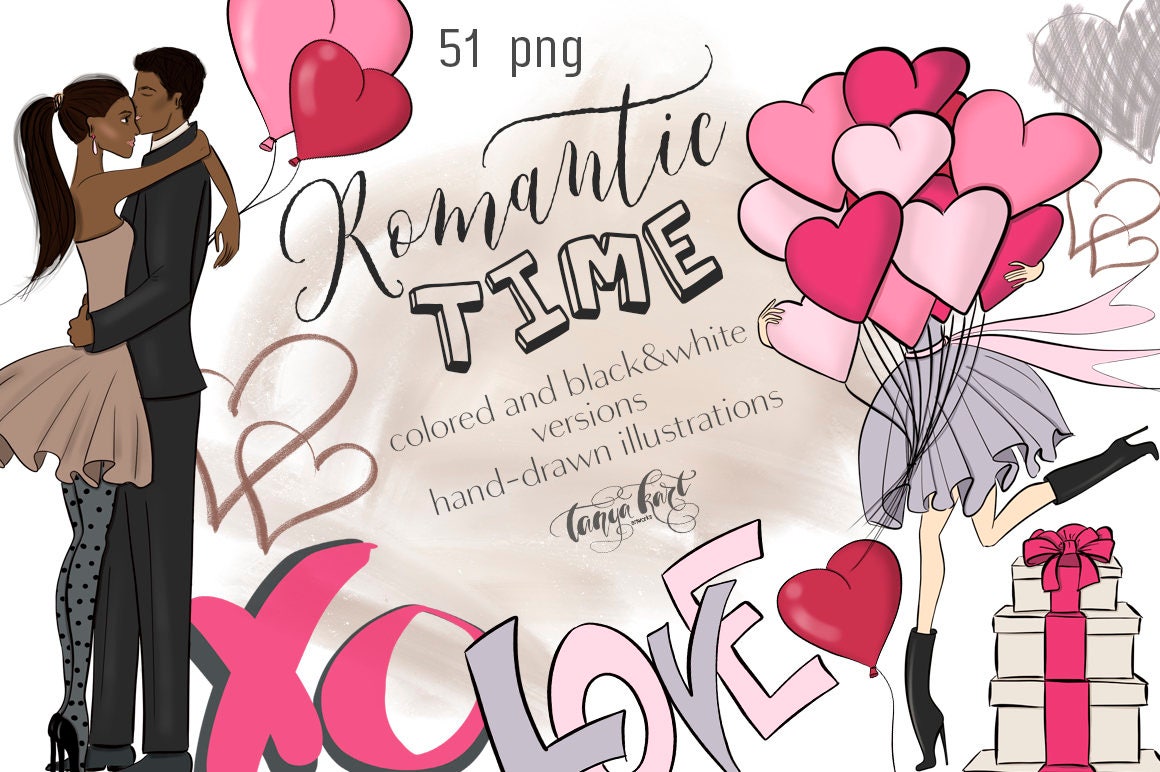 Romantic time. Valentine's Day boy girl clip Art. Romantic Letter to me on Valentine's Day.