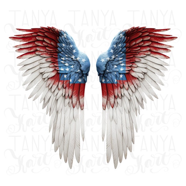 Patriotic Angel Wings PNG Sublimation Design | Independence Day Shirt Design, American Flag PNG Printable Design | Freedom Instant Download