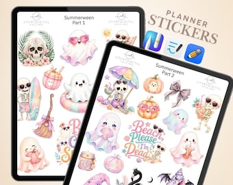 Summerween Sticker | Digitales Sticker-Set | Niedliche Pastell Halloween PNG Aufkleber | GoodNotes | Bekanntheit | iPad Planer Sticker