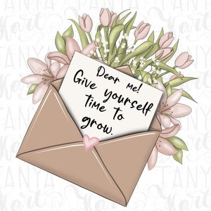 Adesivo PNG Time To Grow per planner, download digitale PNG per adesivi per diario, Dear Me PNG, citazione sulla salute mentale, adesivo motivazionale