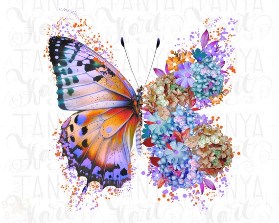 Floral Buttterfly Png Sublimation Design, Flower Butterfly Png Digital Download, Butterfly Sticker, Flower Painting, Spring Digital Image