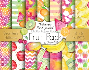 Fruit Digital Paper, Watercolor Paper, Planner Stickers, Colorful Paper, Bright Paper, Planner Sticker Pack, Summer Digital Paper