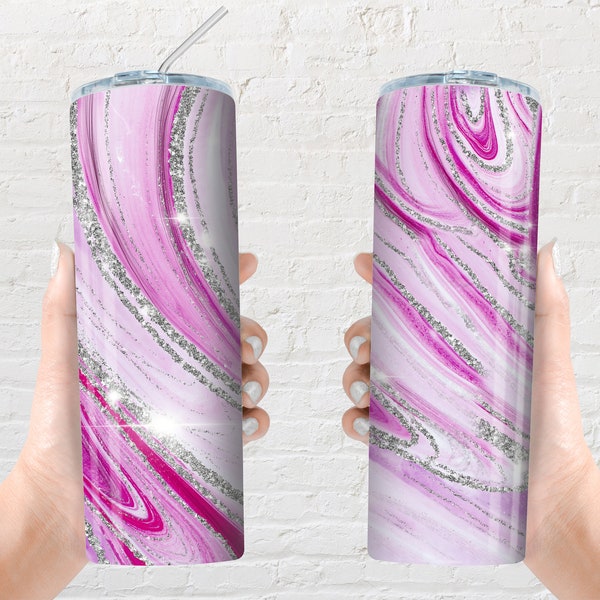 20Oz Skinny, Pink And Silver, Sublimation Download, Agate Marble Tumbler, Pink Glitter Tumbler, Skinny Design, Tumbler 20Oz, Tapered Skinny