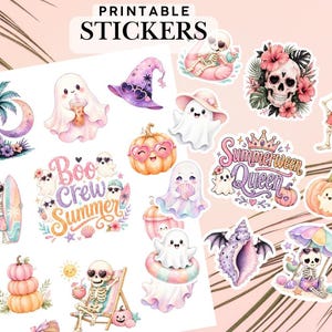 Söta utskrivbara sommarklistermärken | Utskrivbara sommarklistermärkesset | Halloween-planeringsikoner PNG | Journalklistermärken | Söta pastellfärgade klistermärken