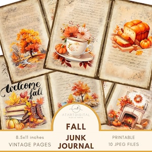 Autumn Junk Journal Kit, Digital Fall Scrapbook Paper, Pumpkin Spice Instant Digital Download, Fall Leaves - DIY Craft Supplies