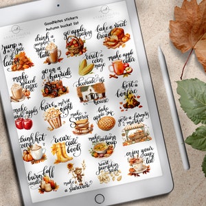 Herbst Bucket Planer Liste, Aufkleber für Goodnotes, saisonale Aufkleber für Notability, Penly, Herbst Ziele Pläne, Herbst Checkliste Aktivitäten
