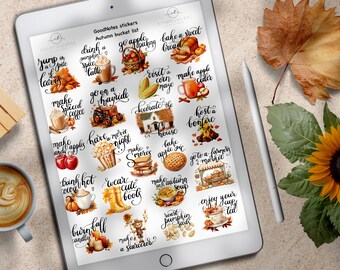 Autumn Bucket Planner List, Stickers for Goodnotes, Seasonal Stickers for Notability, Penly, Autumn Goals Plans, Fall Checklist Activities