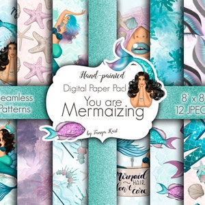 Mermaid Papers, Mermaizing Pattern, Sea Papers, Mermaids Design, Mermaid Fabrics, Seamless Papers, Digital Paper,Planner Papers,Diy Projects