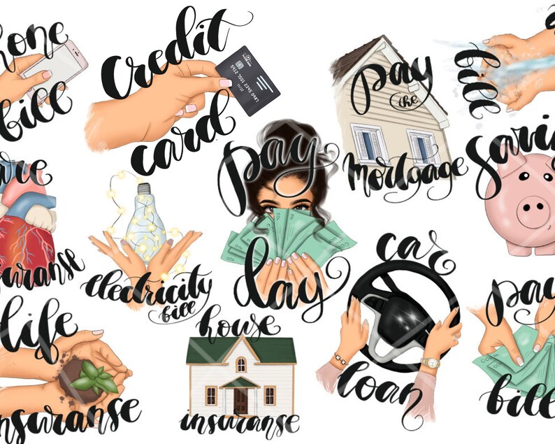 Financial Planner Stickers, Bill Due Stickers, Pay Day Stickers, Insurance Icon, Financial Reminders, Finance Budget Planner Sticker Clipart