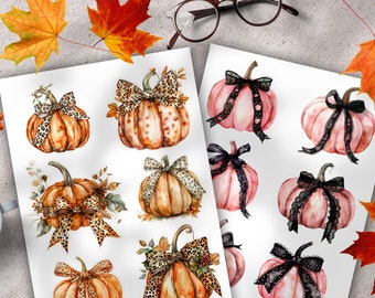 Autumn Pumpkin Planner Stickers: Fall Journal Embellishments (Digital Download)