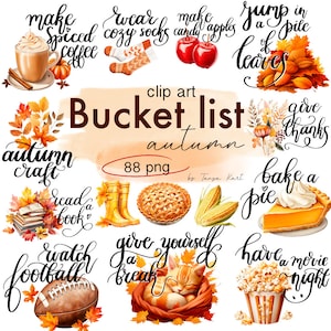 Autumn Fall Bucket List Icons PNG Clipart for Planner Stickers, Happy Planner, Digital Planning,Erin Condren,Autumn To-Do Checklist Download