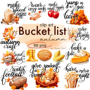 Autumn Fall Bucket List Icons PNG Clipart for Planner Stickers, Happy Planner, Digital Planning,Erin Condren,Autumn To-Do Checklist Download