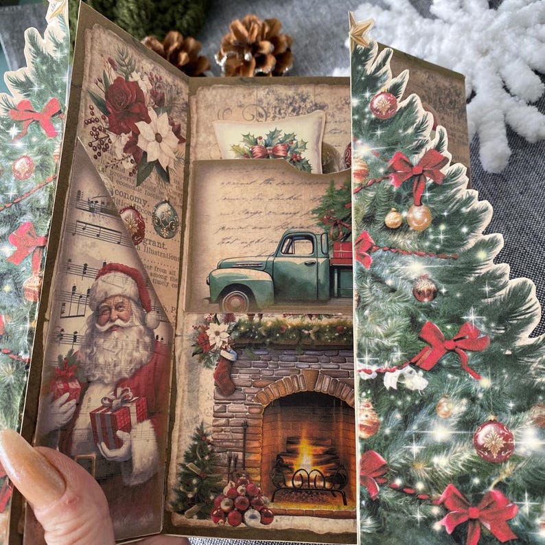 Christmas Junk Journal Printable Folio Ephemera Folding 3D Folio With ...