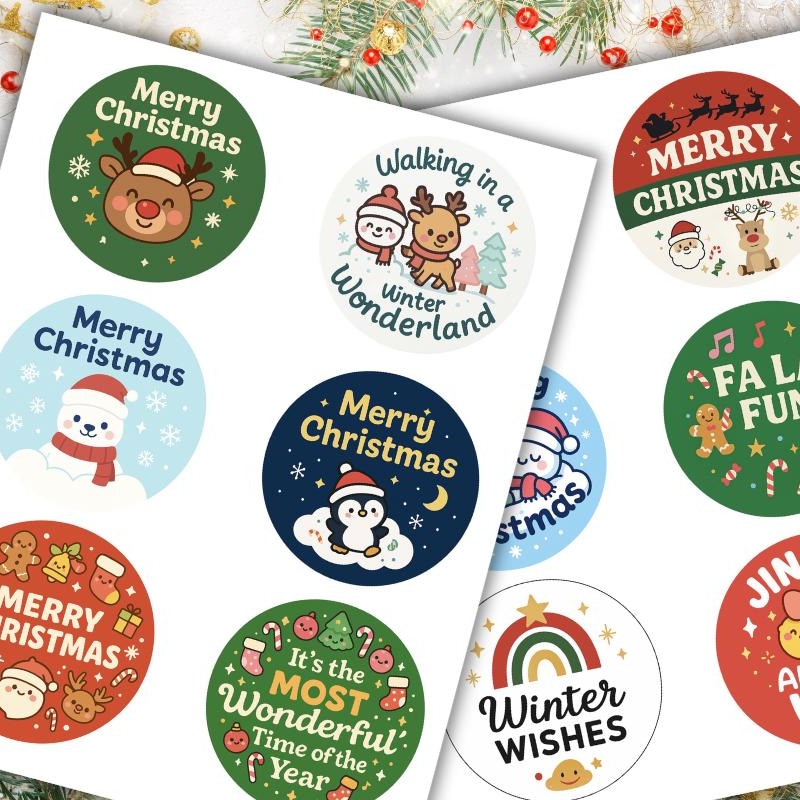 Round Winter Sticker Round Christmas Stickers - Etsy