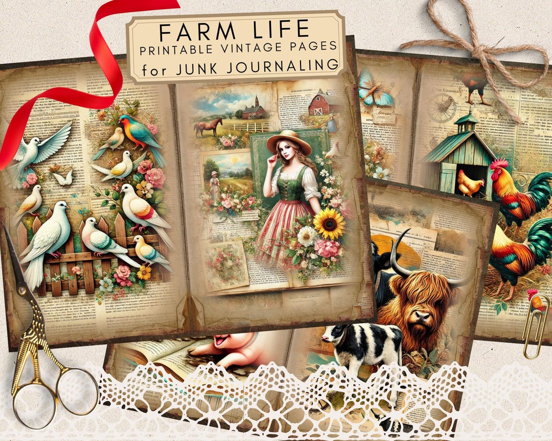 Farmhouse Junk Journal Pages, Vintage Country Life Ephemera & Rustic ...