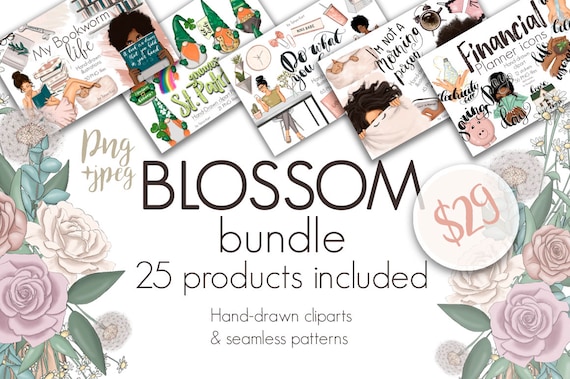 Blossom Graphics Bundle: Hand-Drawn Planner Clipart & Digital Papers (Commercial Use)
