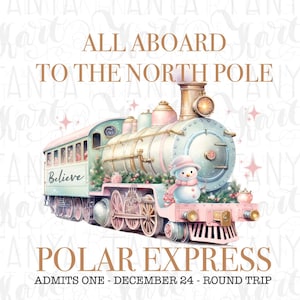 Imagen del tren Polar Express para decoración navideña, escena navideña pastel PNG, tren navideño, Polar Express, descarga instantánea navideña