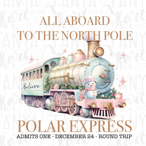 Polar Express Train Image for Merry Christmas Decor, Pastel Christmas Scene PNG, Christmas Train, Polar Express, Christmas Instant Download