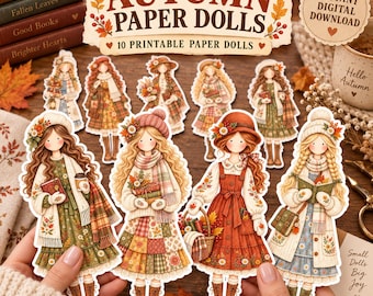 Autumn Paper Dolls Printable Set | Fall Cottagecore Girl Clipart PNG JPG | Vintage Doll Digital Download | Junk Journal