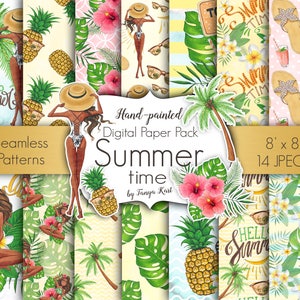 Tropical Digital Paper, Summer Paper, Summer  Paper Pack, Hawaii Digital Paper, Dark Skin Tone Girls Paper, Beach Paper, Planner DIY Paper