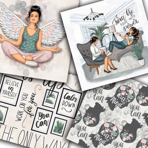 Mindfulness Yoga Papers: Watercolor Design Patterns (Digital Papers) image 2