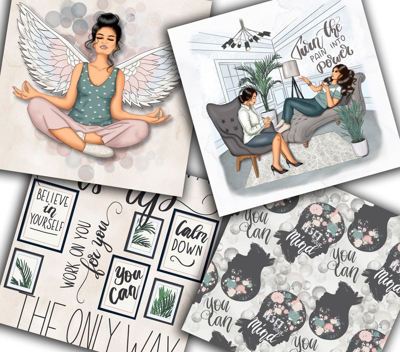 Mindfulness Yoga Papers: Watercolor Design Patterns (Digital Papers) image 2